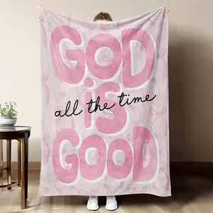 Christian Bible Verse Blanket 'God Is Good All The Time' - Pink Religious Throw With Pink Bow, Flannel Quilt Suitable For Bed, Sofa & Dorm Decor - Inspirational Gift For, Prayer Spaces, Christmas Present
