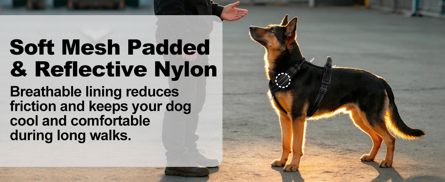 No Pull Dog Harness with Handle, Soft Mesh Padded Adjustable for Small Medium Large Dogs| Reflective Easy Walk Harness with Front Clip for Training, Running & Outdoor (Black, L)