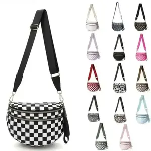2026 Women’s Checkered Nylon Fanny Pack, Y2K Trendy Crossbody Belt Bag, Adjustable Strap Sling Purse, Large Capacity Waist Pouch for Outdoor & Festival
