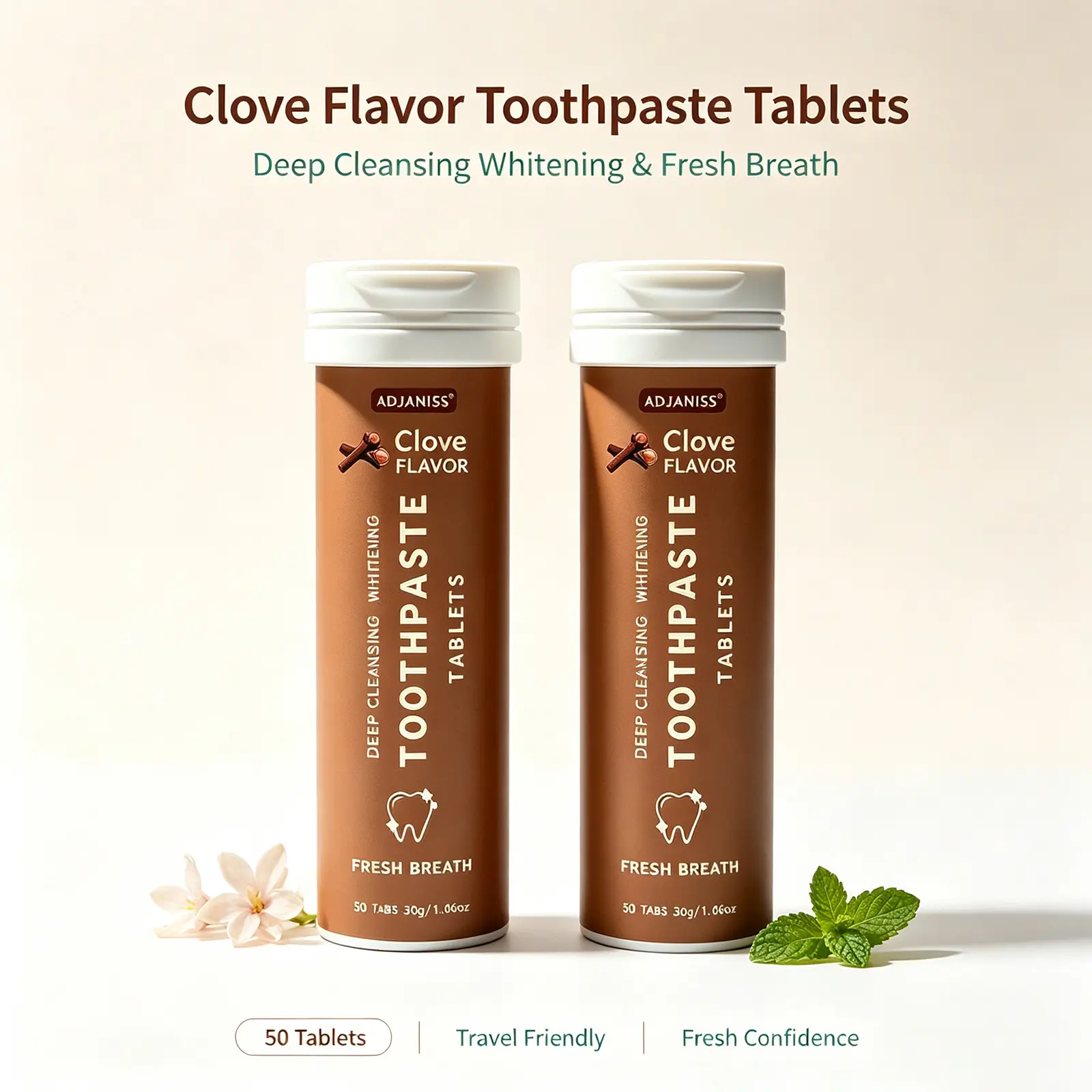 10% Clove Whitening Toothpaste Tablets, Contains Clove, Hydroxyapatite, Probiotics, Xylitol, Fresh Breath, Dental Health, 30g