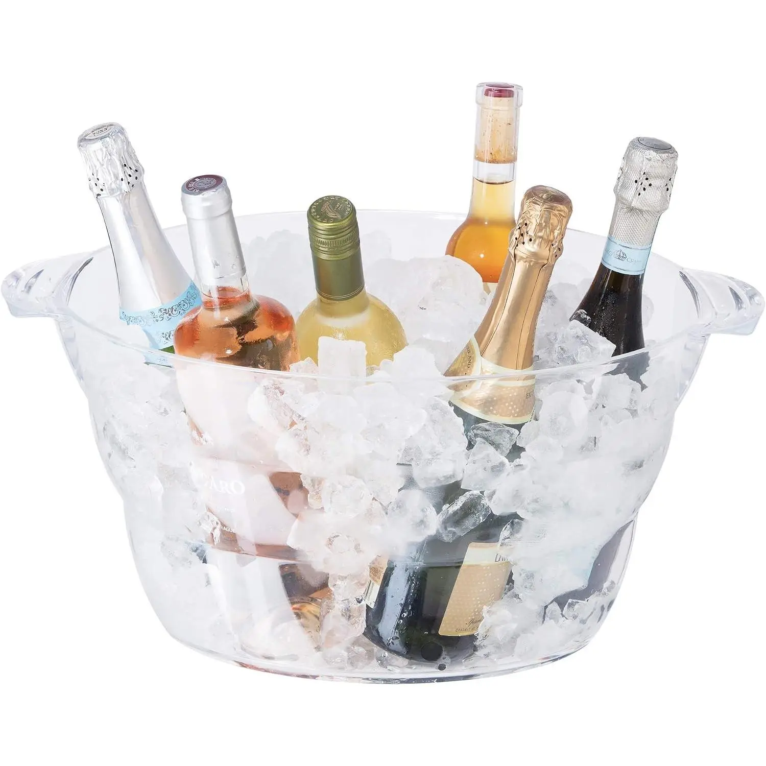 Acrylic Oval Party Tub - Clear Beverage Cooler w/Handles, Wine Cooler, Beer Chiller, Ideal Party Tubs for Drinks, Use Ice Tub for Indoor or Outdoor Bars, 18.5" x 11"