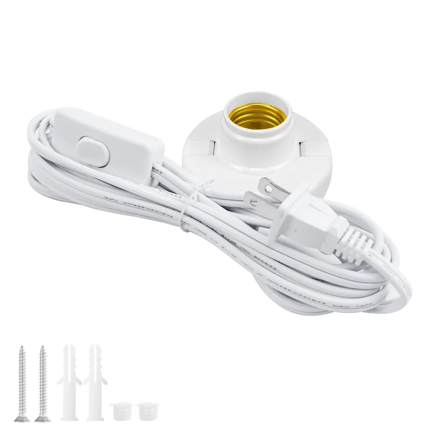 1 count E26/E27 Light Socket, 9.8ft  Light Extension Cord Base with , Plug-in Lamp Holder Spiral Bulb Base for Desktop, Bedroom, Living Room, Kitchen, Workroom, Basement, 1 Pack