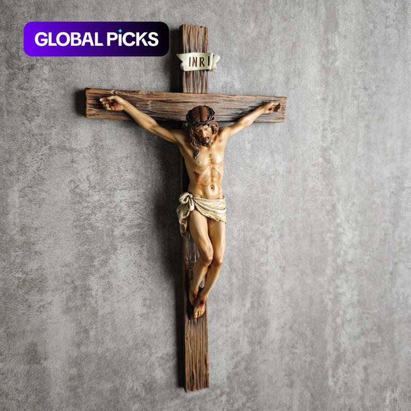 Catholic Crucifix Wall Cross, Jesus Christ Inspirational Home Décor, Stylish Religious Decor, Religious Devout Gift, 9.65"H, Renaissance Sculpture Handmade