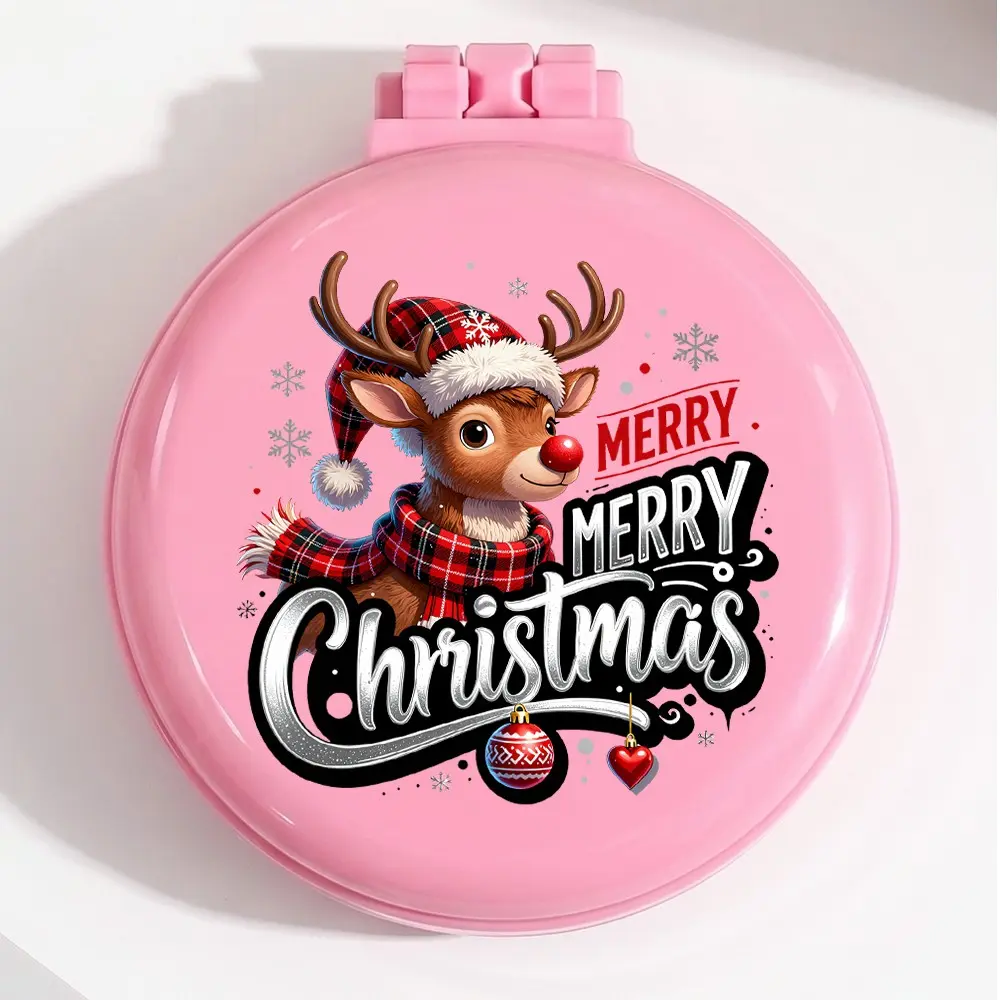 1pc Folding Travel Hair Comb, Nose Reindeer Christmas Hat Scarf Pattern, Portable Mini Air Cushion Brush, Pocket Size, Durable Design