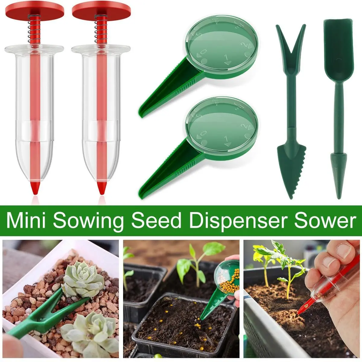 6 Piece Seed Planter Set, Manual Handheld Seeder Tool Kit, 5-Speed Seed Dispensers, Lightweight Durable Plastic for Garden Planting
