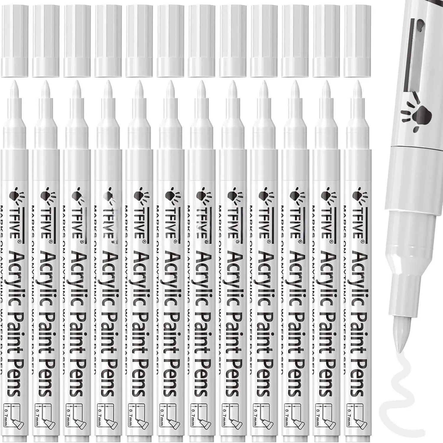 12 White Permanent 0.7mm Pens, Extra Fine Tip Water Based Markers with High Pigment Opaque Ink, Quick Dry, Fade Resistant for Rock, Plastic, Metal Office Stationery Writing Tools
