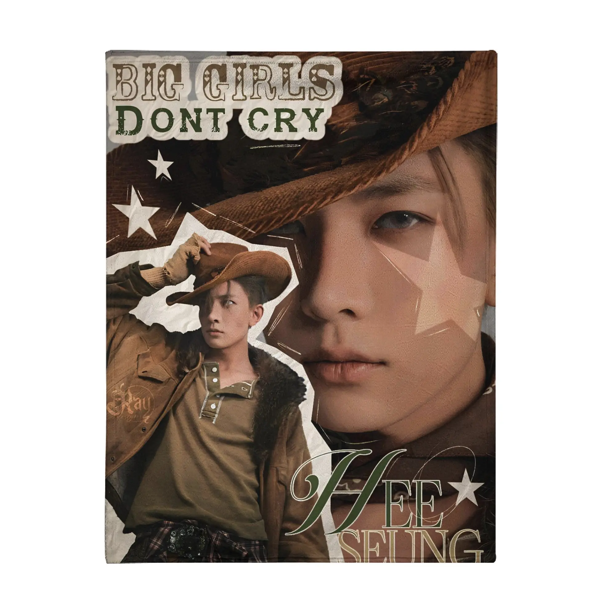 Hee Seung Western Cowboy Outfit Two Photos Collage Star Texture Vintage Poster Print Flannel Blanket All Season Cozy Travel Blanket, Perfect Birthday Gift For Western Retro & Country Aesthetic Lovers