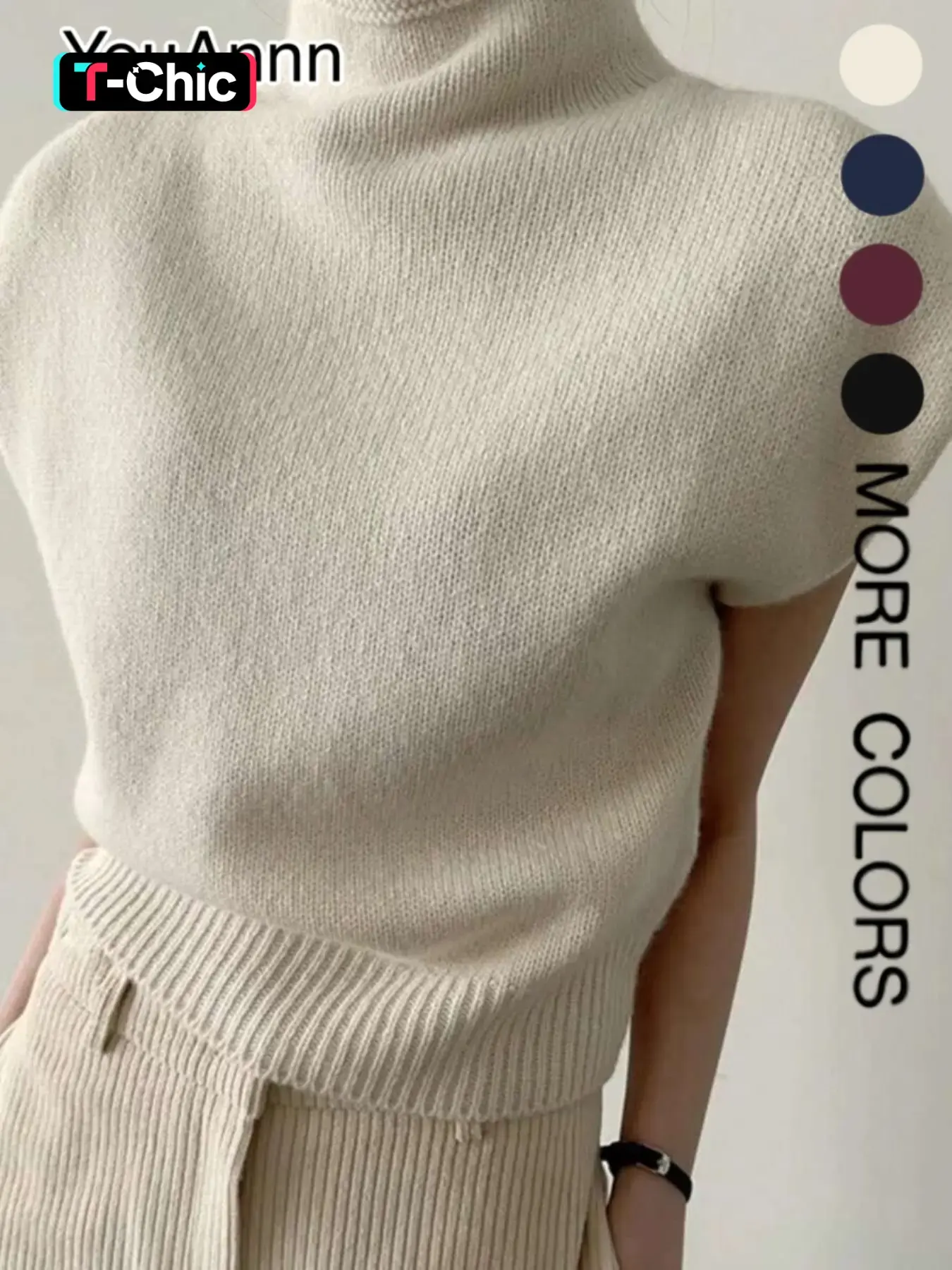 Elegant High Neck Loose Fit Sleeveless Knitted Sweater, Chic Design for Casual, Flattering and Versatile Knit Top, Knitwear