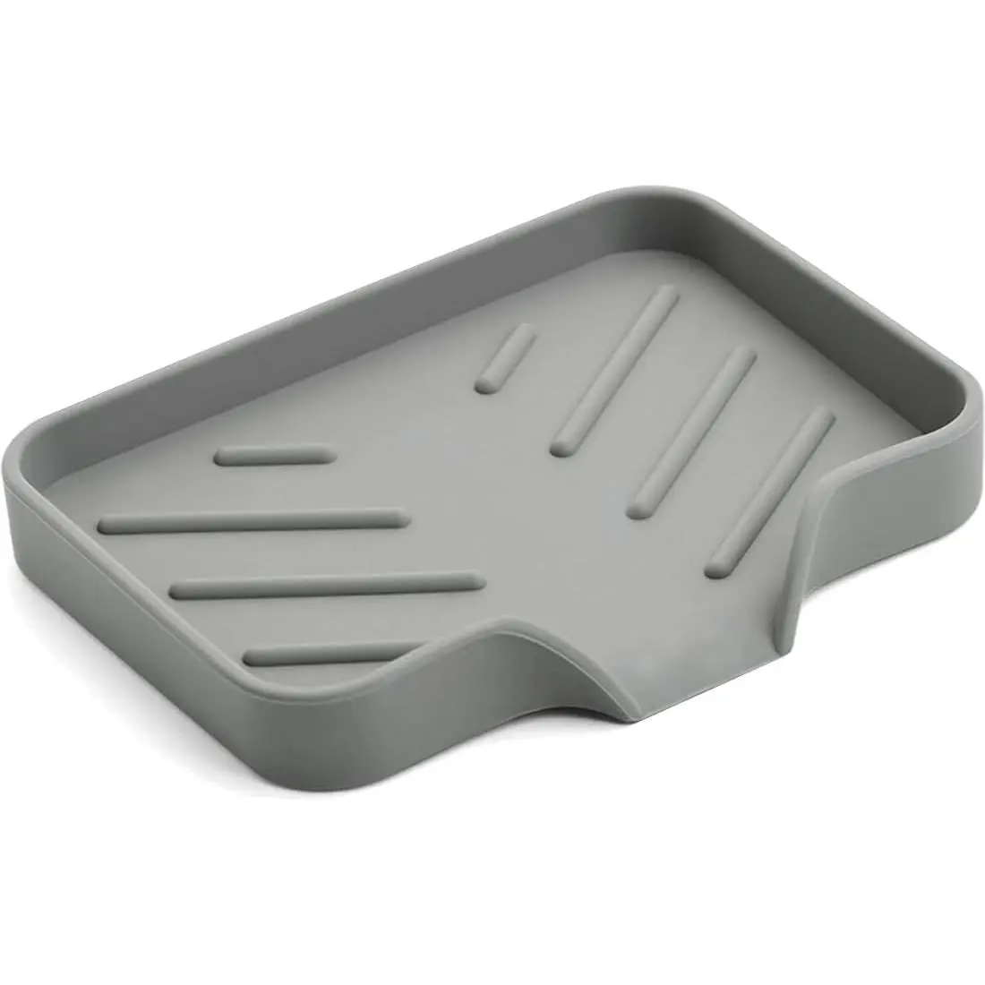 Sponge Holder with Drain Spout, Silicone Sponge Tray for Kitchen Sink, Rubber Soap Dish for Shower Bathroom (Grey, 4.7" x 3.6")