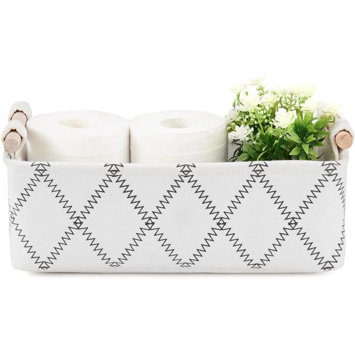 White Bathroom Toilet Basket - Collapsible Decorative Organizer with Handles, Holds 2-4 Toilet Paper Rolls, Wedding-Friendly Storage for Countertop/Shelf, 12.5"x7"x4.5" Boho Home Supply Gadget