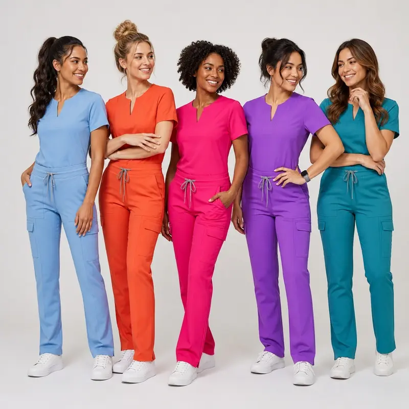 Women's Minimalist Basic 2-Piece V-Neck Scrubs Set - Polyester-Spandex Blend Lady Workwear Uniforms, Hospital & Pharmacy All-Seasons Work Clothes, Casual Top & Pants, Scrubs for Women,summervibes Womenswear scrubs sets for women