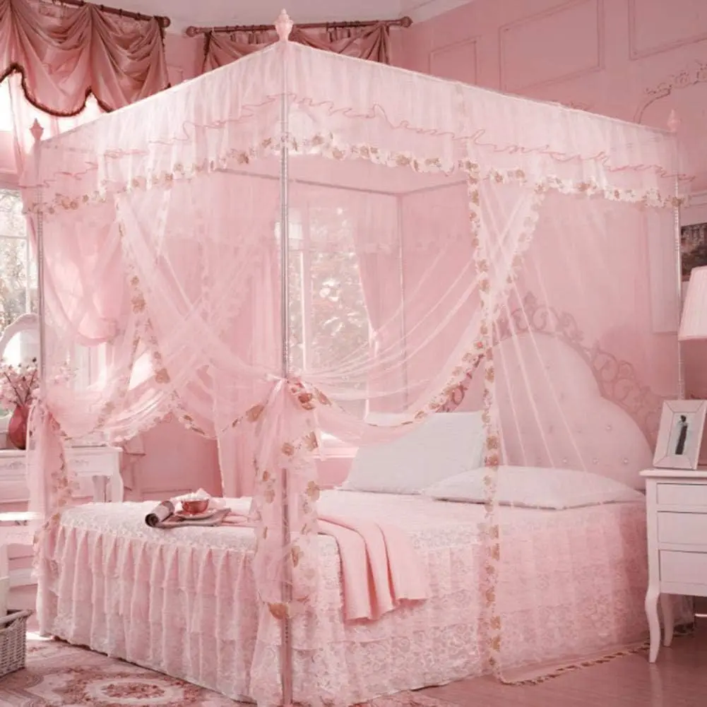 Net, Luxury 3 Side Openings Post Bed Netting Net Bedding Bed(Pink, 120 * 200 * 200)