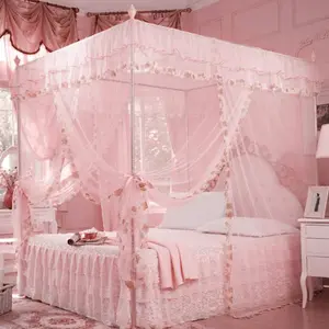 Net, Luxury 3 Side Openings Post Bed Netting Net Bedding Bed(Pink, 120 * 200 * 200)