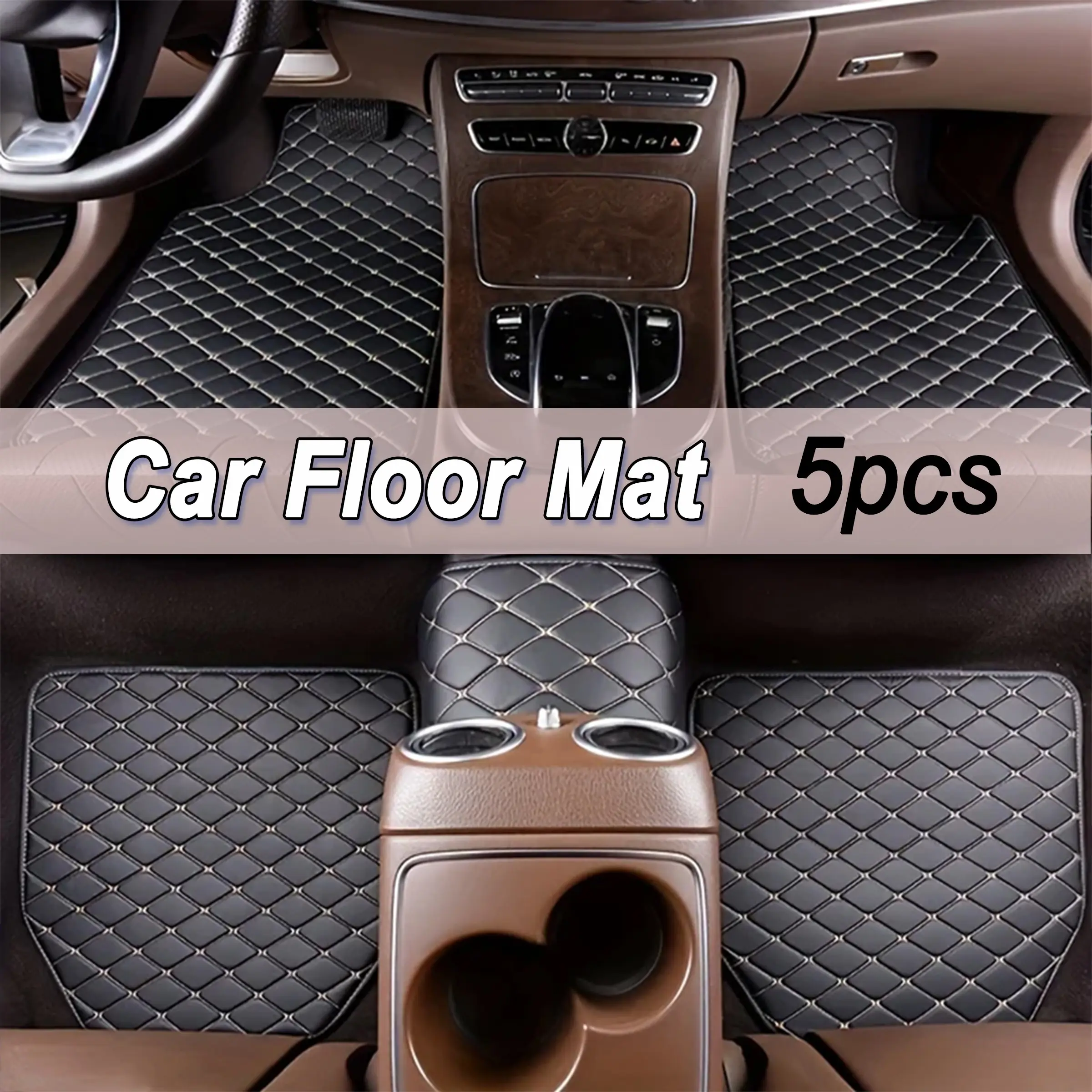 High-End Five-Piece PU Leather Car Floor Mats, Anti-Cold Heat Resistant Waterproof Stain-Resistant, High Wear-Resistance Non-Slip Easy to Clean, Universal Fit, Car Floor Mats All Weather