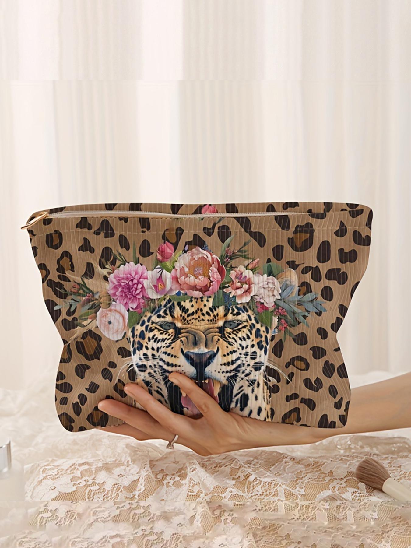 Fashion Leopard & Flower Pattern Makeup Bag, Elegant, Casual Versatile Storage Bag, Travel Makeup Bag, Suitable for Women & All Kinds Of Occasions, Elegant Stylish Fashionable Versatile Purse
