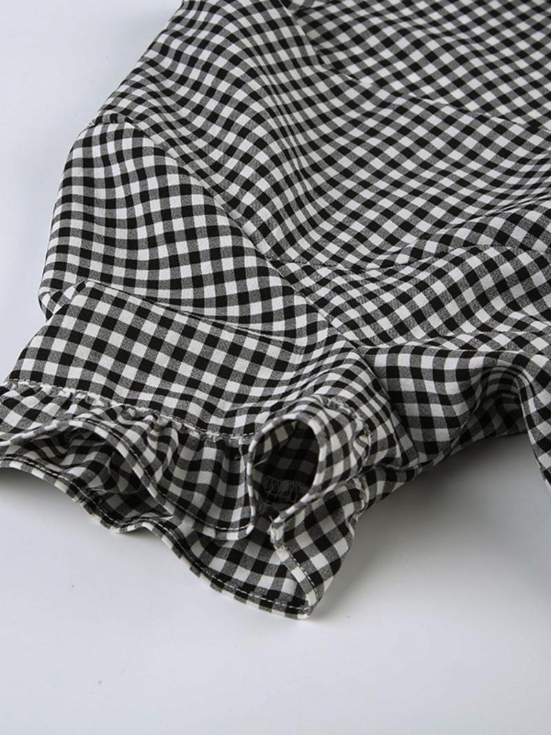 Women's Plaid Print Button Front V Neck A Line Dress, Elegant Fashion Casual Short Sleeve Dress for Daily Outdoor Wear, Summer Dresses for Women