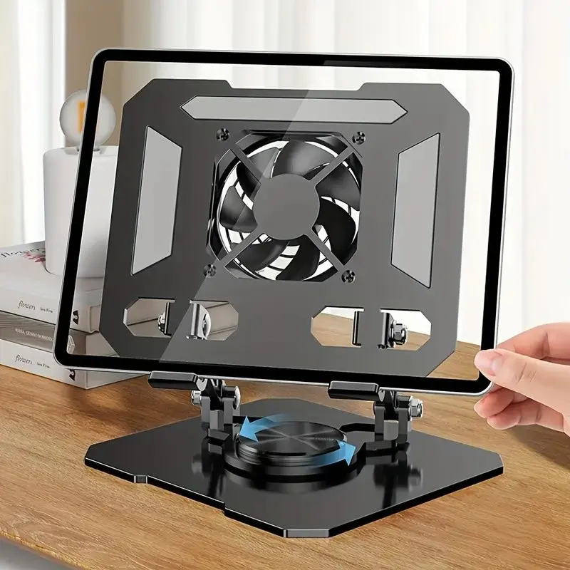 360-degree adjustable heat dissipation plate flat support, with fan folding design, carbon steel material, ergonomic clamp-type support, with cooling system, suitable for live streaming, office work, binge-watching, gaming and heat dissipation pad