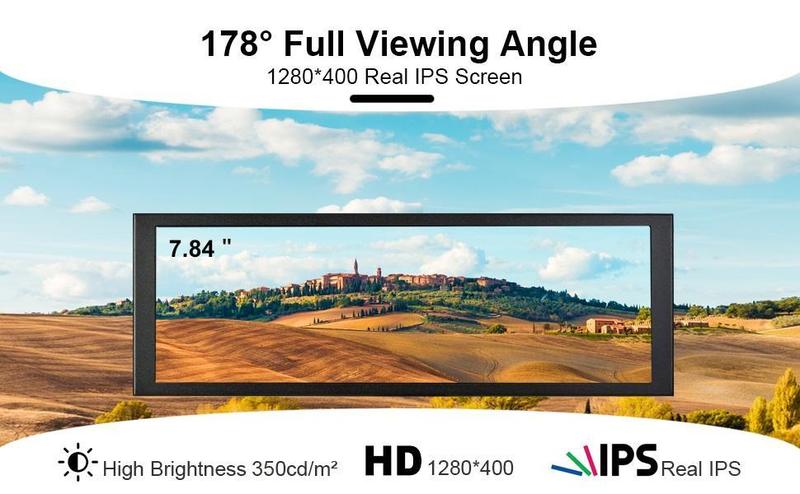 Wisecoco 7.84 Inch Mini Monitor HD IPS 1280x400 Bar LCD Secondary Screen with Casing for macOS & Windows AIDA64 CPU GPU Speed & Temperature Monitoring