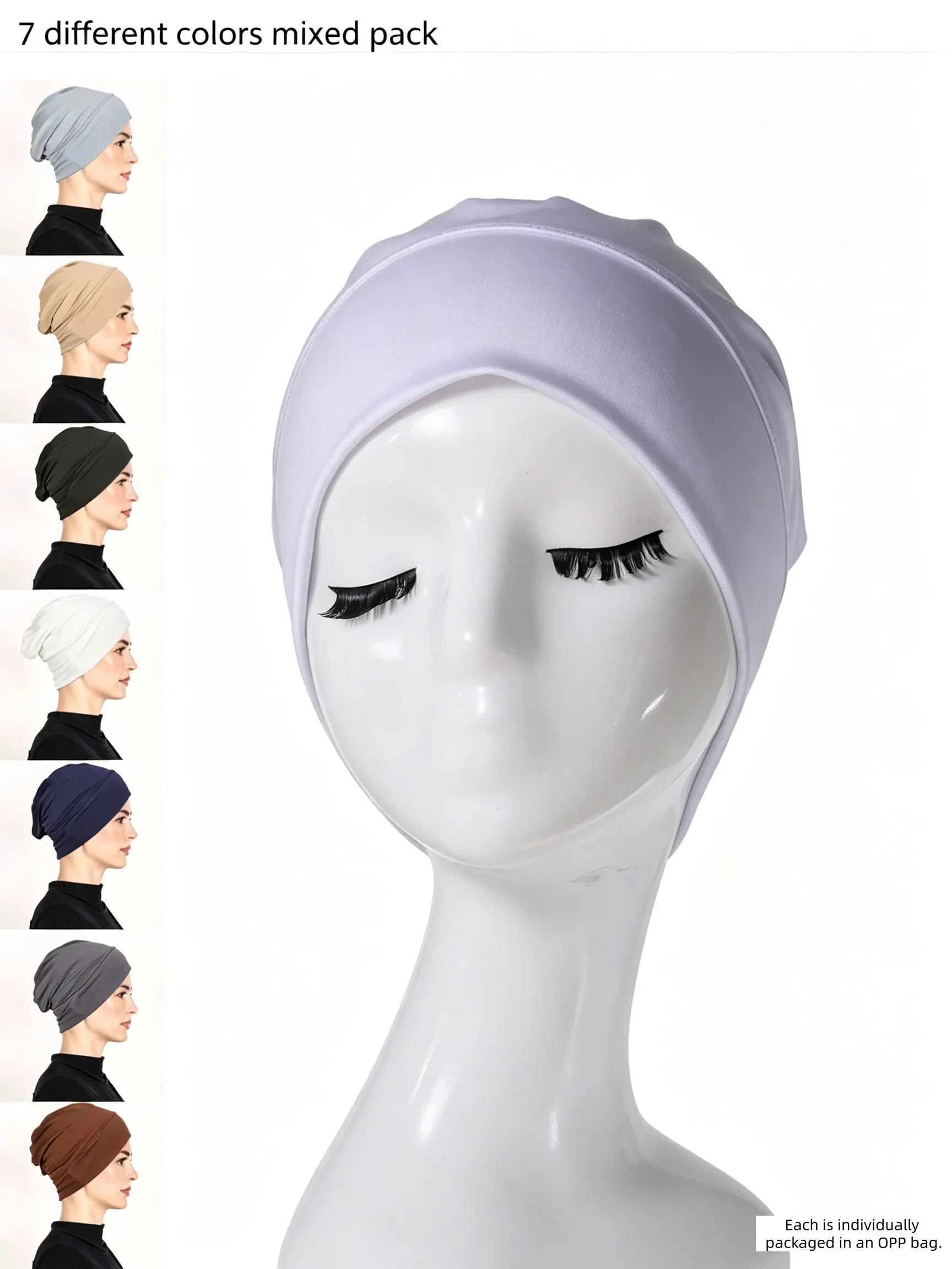 Soft Polyester 7-Pcs Underscarf Hijab, Stretch-Fit Inner Caps for Muslim Ladies, Lightweight Daily-Use Head-Wraps, Casual Style