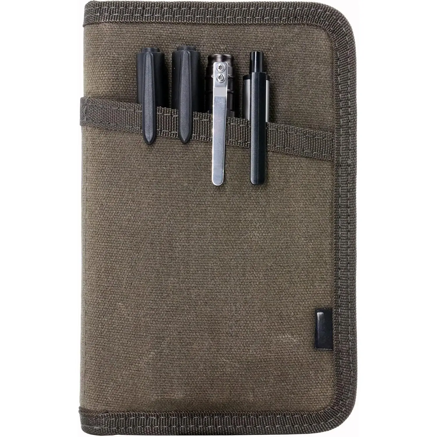 Journal Cover for Field Notes Notebooks Moleskine Cahier 3.5 x 5.5 with zipper pen holder, Water Resistant Pocket Notebook Cover for Journal Notebook planner, Classy Waxed Canvas, Olive