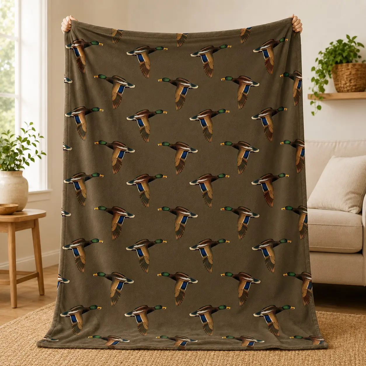 Mallard Duck Flannel Blanket, Vintage Flying Waterfowl Print, Ultra Soft Lightweight Throw, Couch Bed Cabin Decor, Duck Hunter Gift