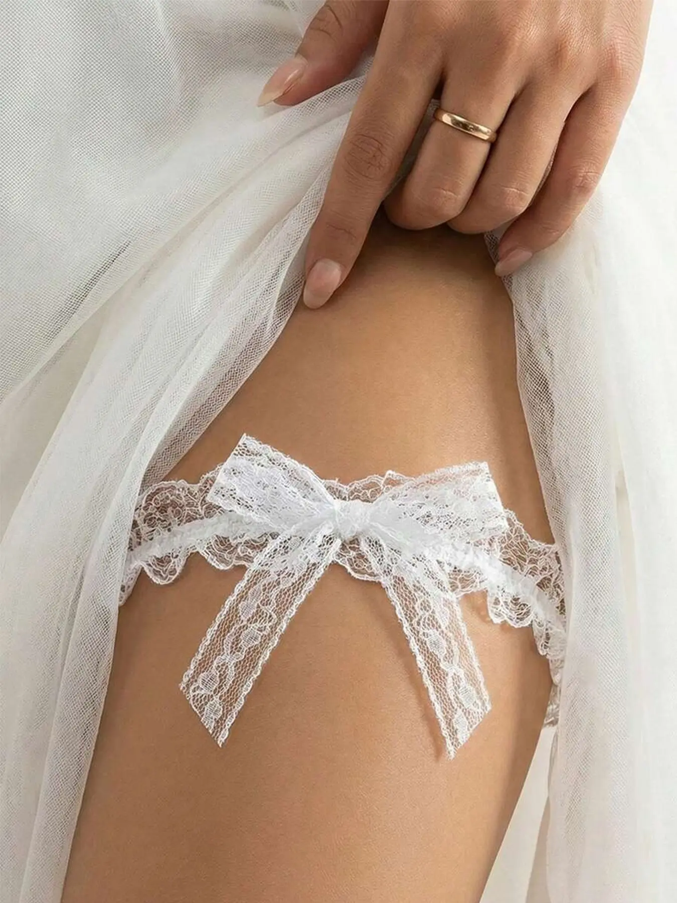 New Korean Style Elastic Lace Bow Leg Ring, Cute Thigh Chain, Body Chain Accessory, Fashionable and Versatile, Plain Pattern, All Seasons