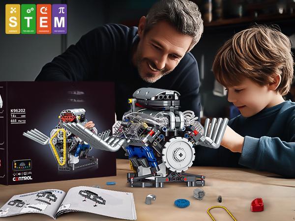 V8 Engine Model Kit That Works, APP Controlled Mini V8 Engine Building Block Set for Adults, Physical Science Experiment Toy with Rechargeable Motor, STEM Project for Kids & Teens (665 PCS)