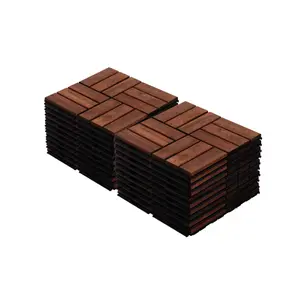 Acacia Wood Interlocking Checker Pattern Deck Tiles, 20 PCS 12x12 in (0.75 in Thick, 1.43 lbs Each) Hardwood Outdoor Flooring for Patio, Swimming Pool Side, Porch #French Laid Tiles