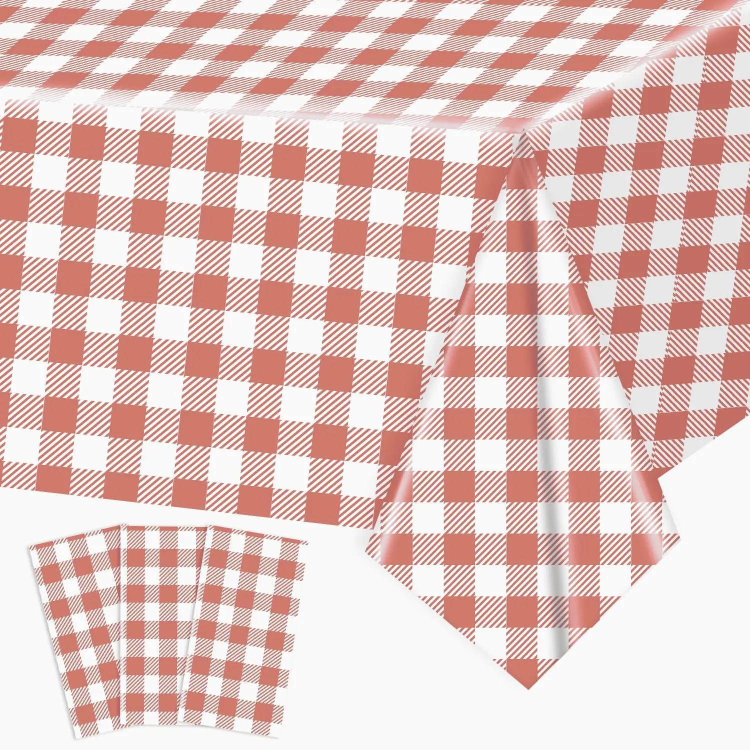 3 Pack Red and  Gingham Tablecloths, 54 X 108Inch Disposable  Table Covers Scalloped Red and  Checkered Tablecloth