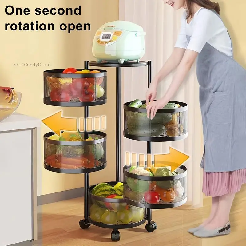 Women's 3/5-Tier Rotatable Round Metal Storage Racks - No Assembly Required, Smooth Surface, Mesh Design, Kitchen Supplies Holder, Fruit & Vegetable Organizer XX14CandyClash