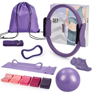 13-Piece Pilates Ring Set for Women – 13 Inch Magic Circle, Resistance Bands & Mini Ball – Full Body Home Fitness Equipment for Beginners – Portable Pilates Accessories – Pink or Purple