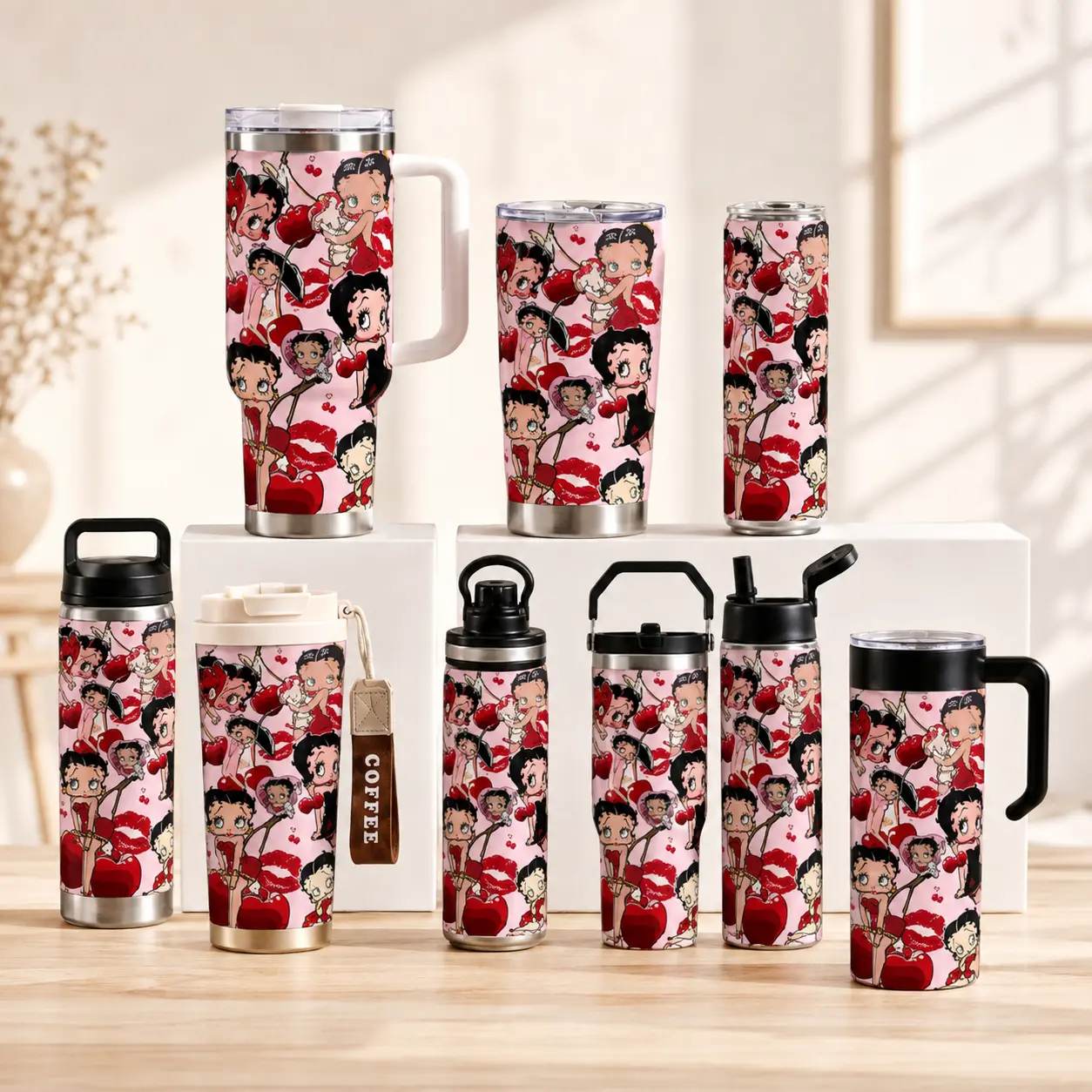Betty Boopsetro Cartoon Girl Tumbler Cup, Vintage Red & Pink Character Drinkware, Cute Classic Style Cup, 20oz 30oz 40oz Multiple Styles, Fun Gift for Women
