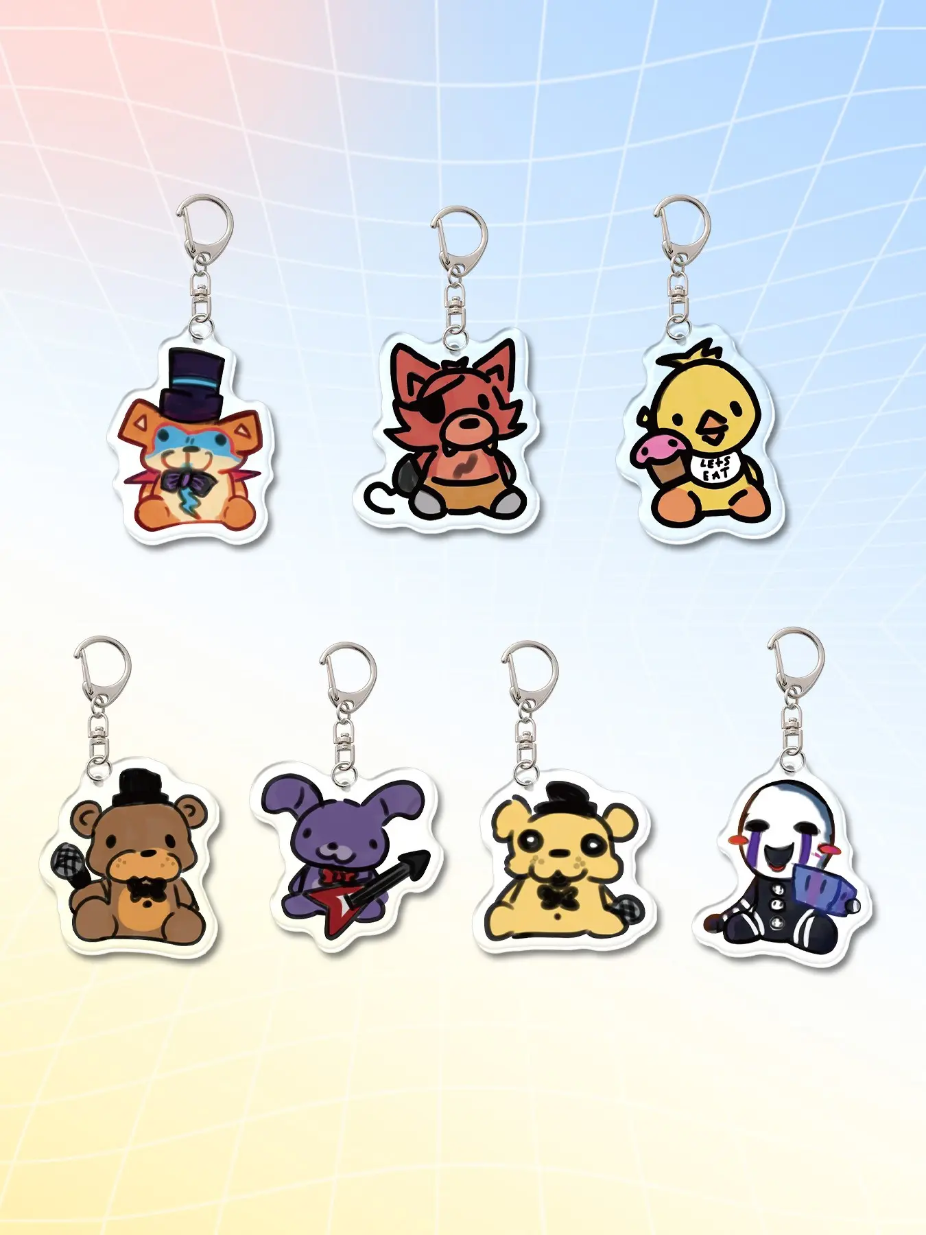 7 Acrylic Five Nights at Freddy's  Keychains Charms, Cute Cartoon Character Keychain Pendants, Backpack Accessories, Wallet Charms, Gift for Friends