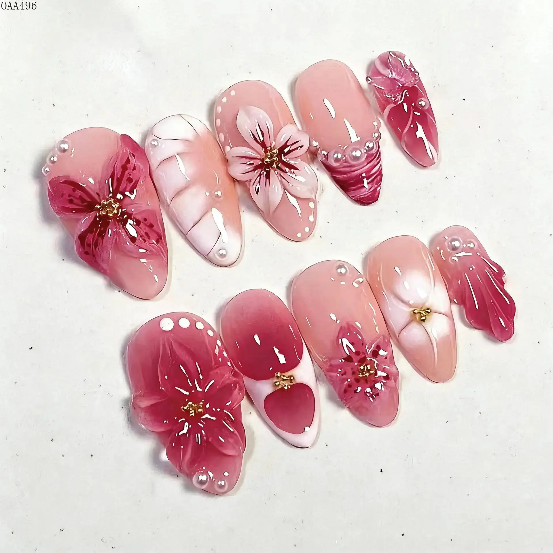 24-Piece Butterfly Press On Nails, Almond Shape False Nail Set With 3D Rhinestone Floral Design, Reusable Glossy Full Cover Nails for Daily Wear, Parties and Vacation Looks