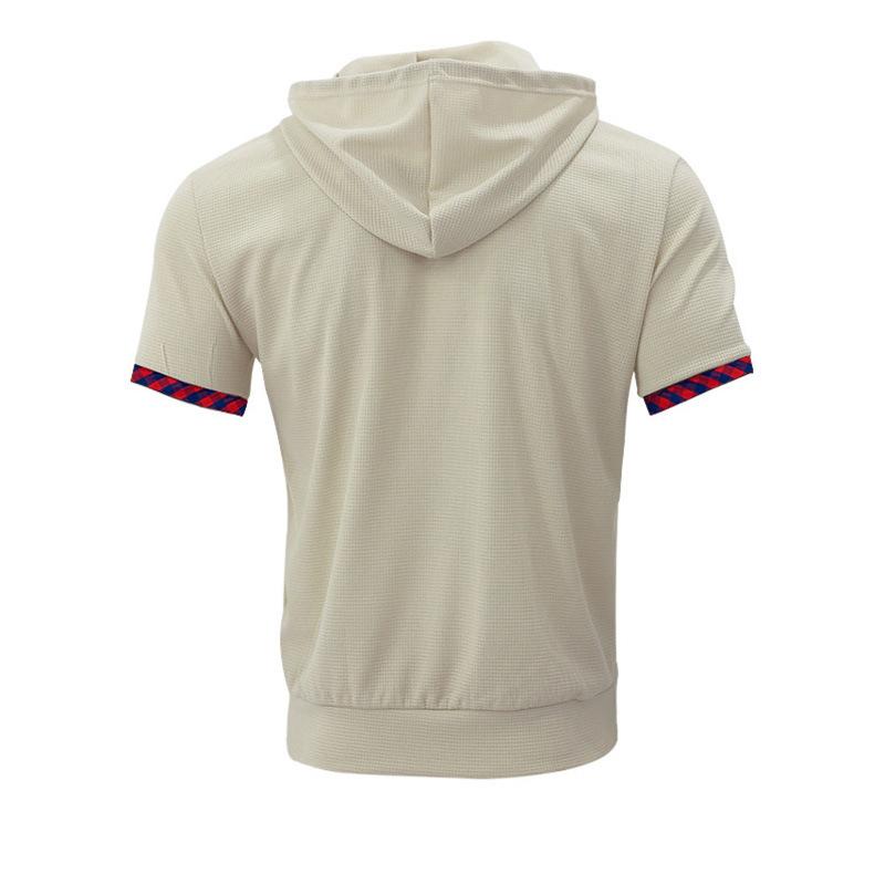 Short-sleeved Men's T-shirt, Sports and Leisure Fashion Solid Color Hooded Polo Shirt for Men