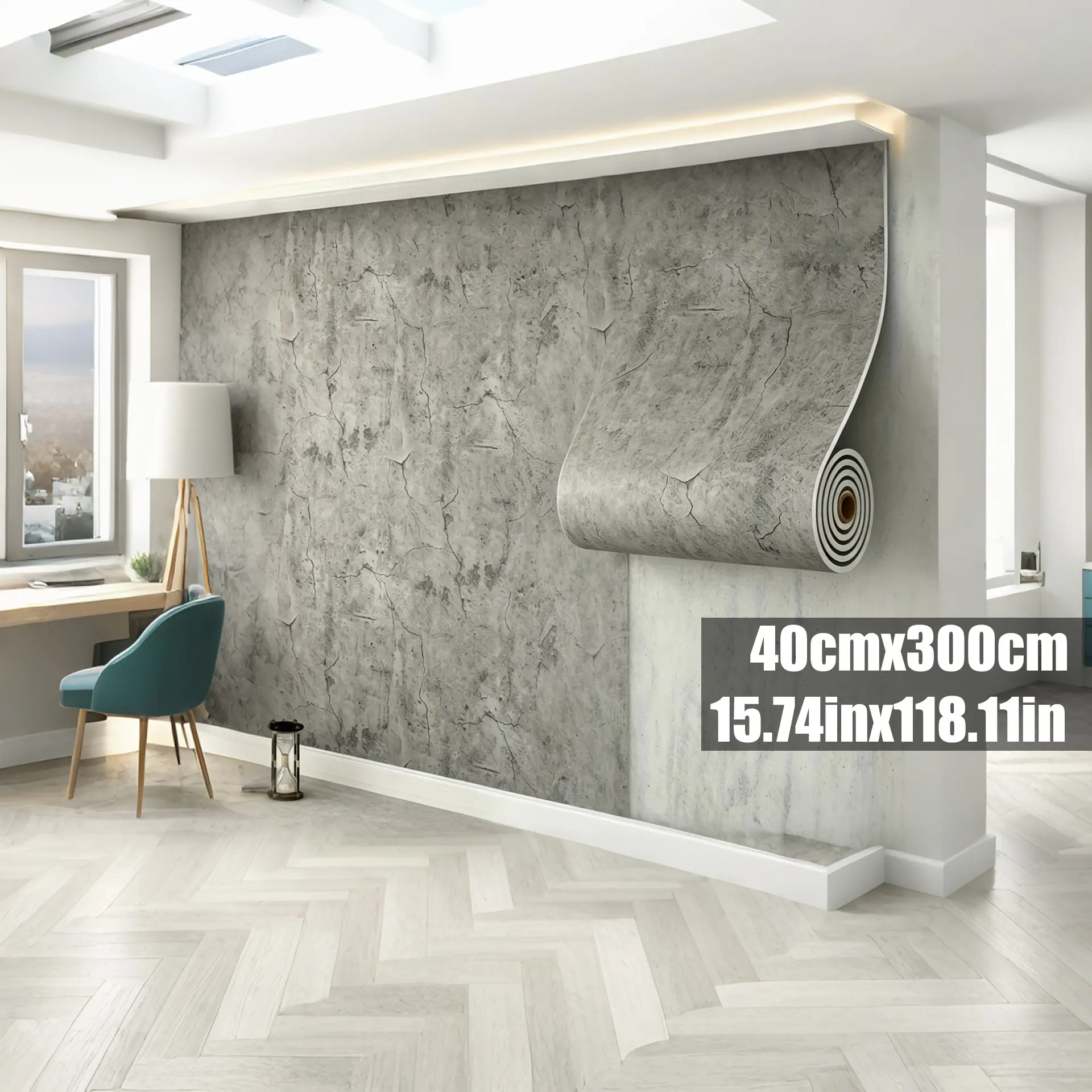 Concrete Decorative Panel, Self-Adhesive Wallpaper, 40x300cm, Fireproof Waterproof, DIY Living Room Bedroom Decoration