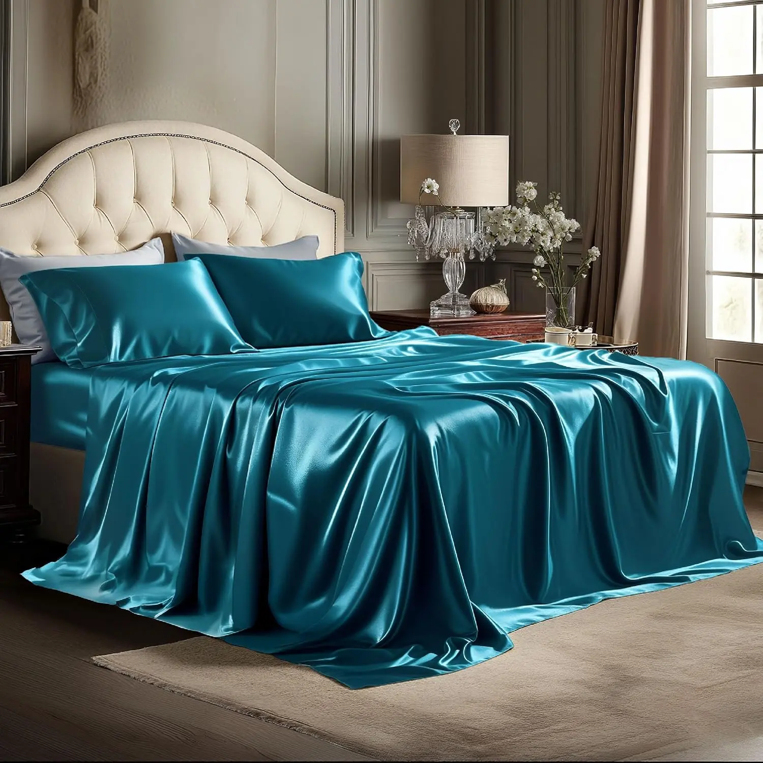 Cooling Satin Fitted Sheet Set, Breathable Wrinkle-Resistant Silky Bedding, Lightweight Smooth And Soft Machine Washable, Easy Care Kids Sheets, Hotel Luxury Deep Pocket Fitted Sheet, Flat Sheet And Pillowcases For Children, Room Decor