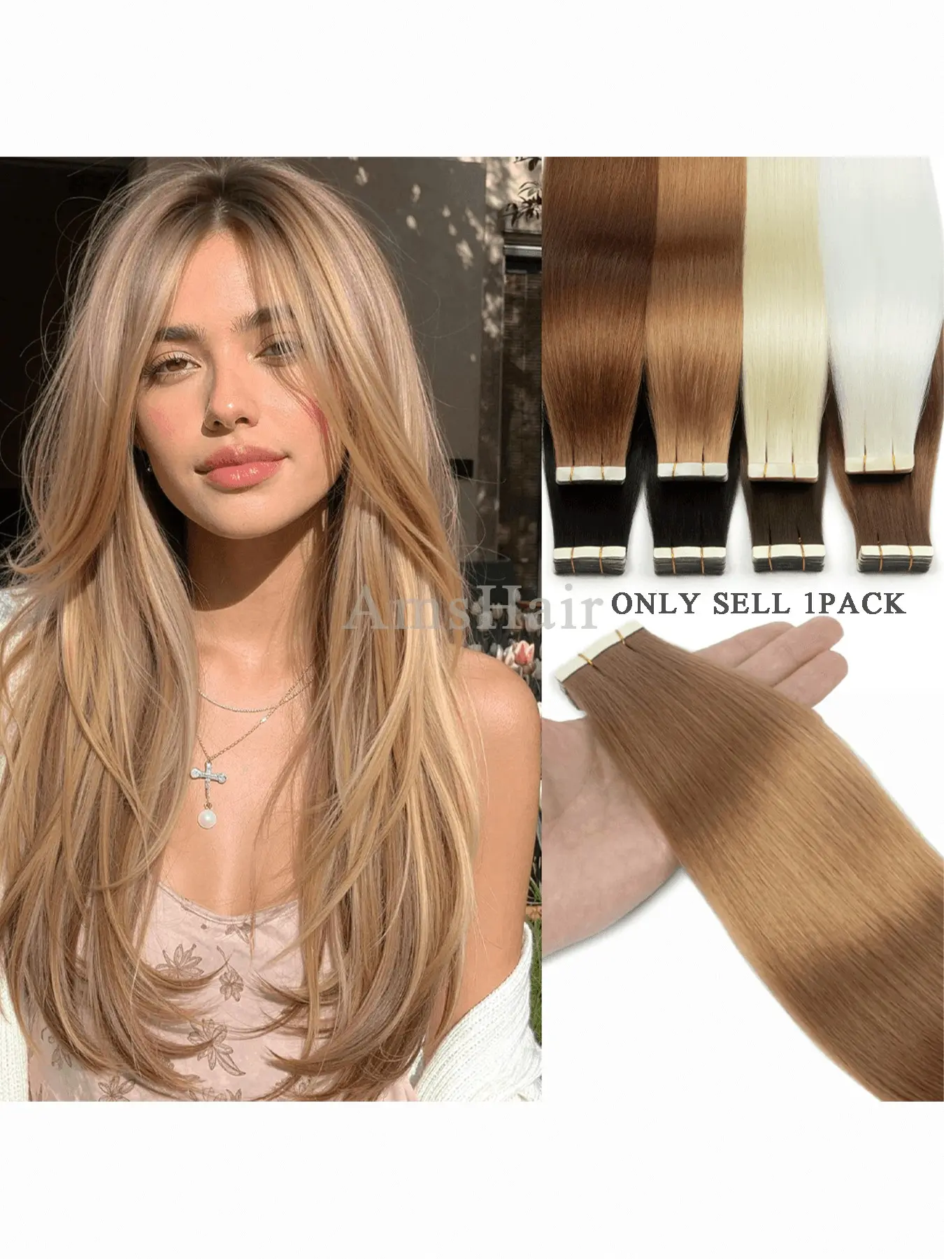 High-Quality Synthetic Hair Extensions, 20 Pieces Invisible Tape-In, 20 Inches Long, Lightweight and Comfortable, All Seasons Use