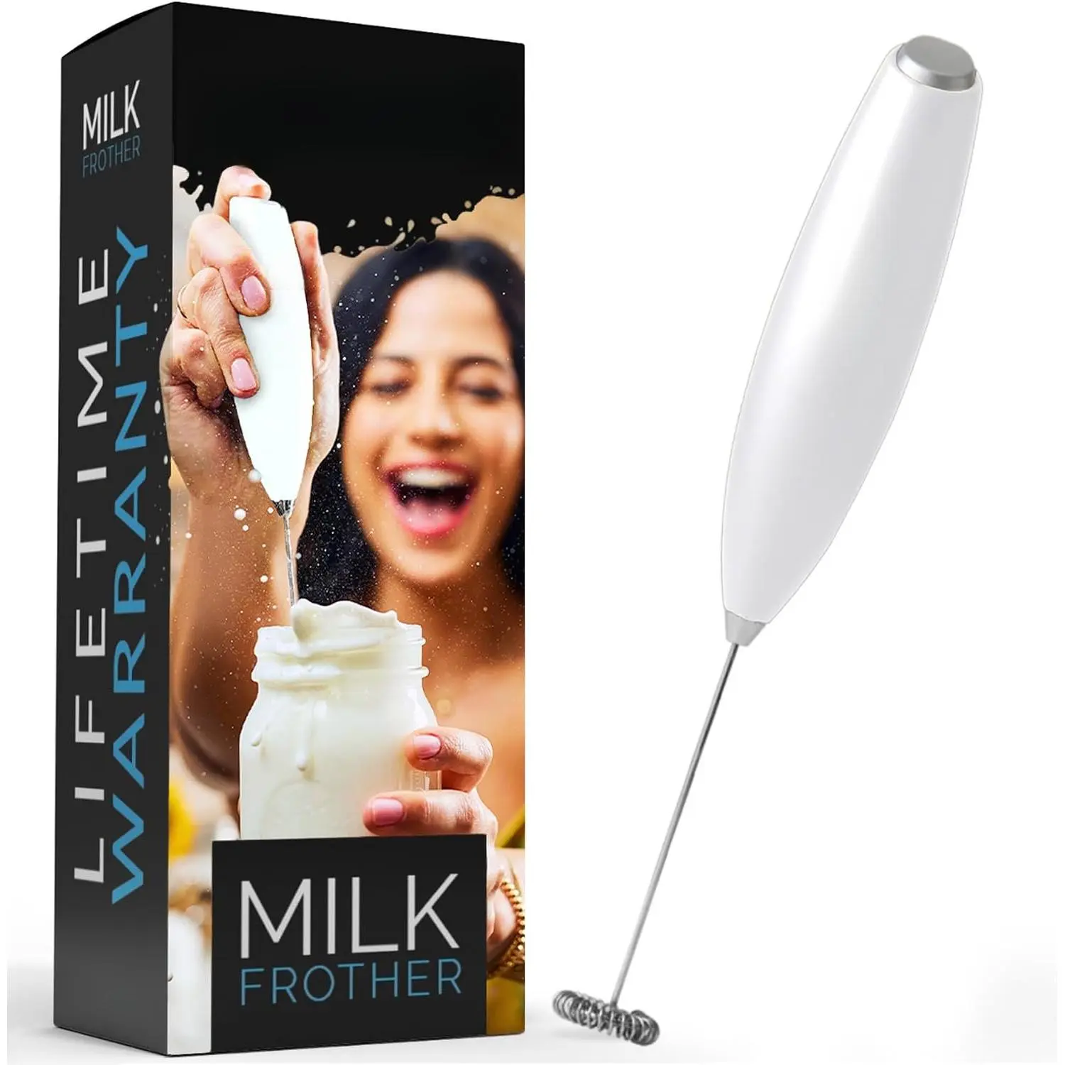 Handheld Electric Milk Frother - Whips Milk, Coffee Drink Mixer for Lattes, Cappuccino, Matcha (White), Compact Form