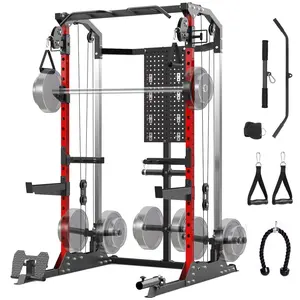 2000LB Power Cage with Independent Dual Pulley System, Multi-Function Home Gym Rack for Stability & Strength Training