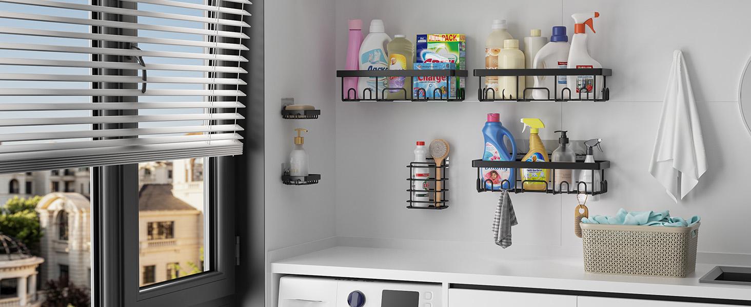 Shower Caddy 6-Pack, Advanced Rustproof Design, No Drilling Adhesive Shelves, Rack with Soap Holder, Large Capacity Bathroom Organizers and Storage, Wall-Mounted Kitchen & Home Decor