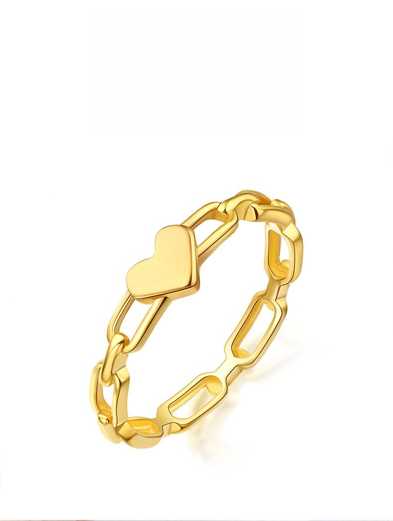 Linked Hollow Heart Ring for Women – Minimalist Geometric Chain Design, Unique & Fade-Resistant