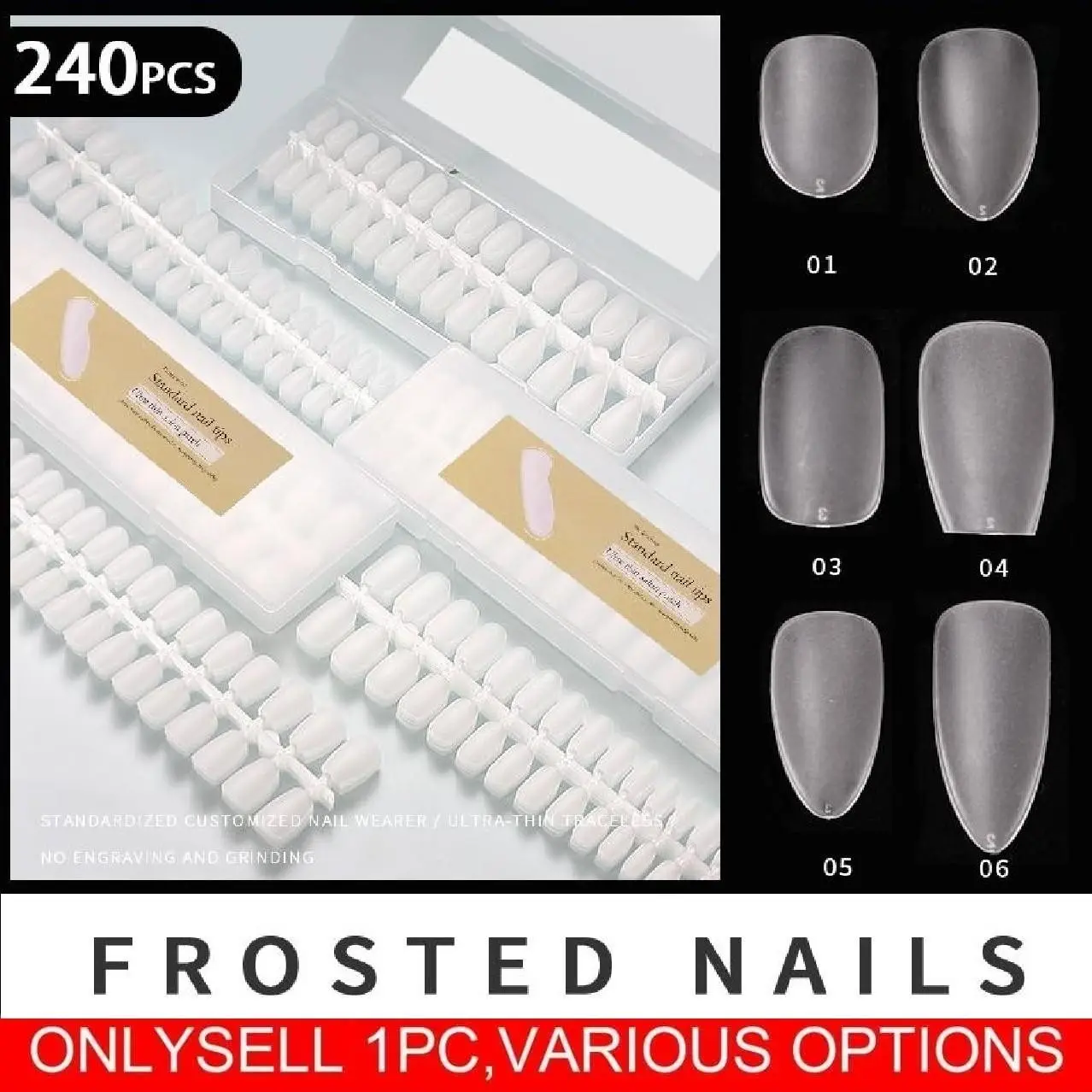 240pcs Transparent Matte Ultra-Thin Extension Nail Tips, Seamless, No Filing Required, False Nails, Press-On Capsule Artificial Fake Nails for Salon Use