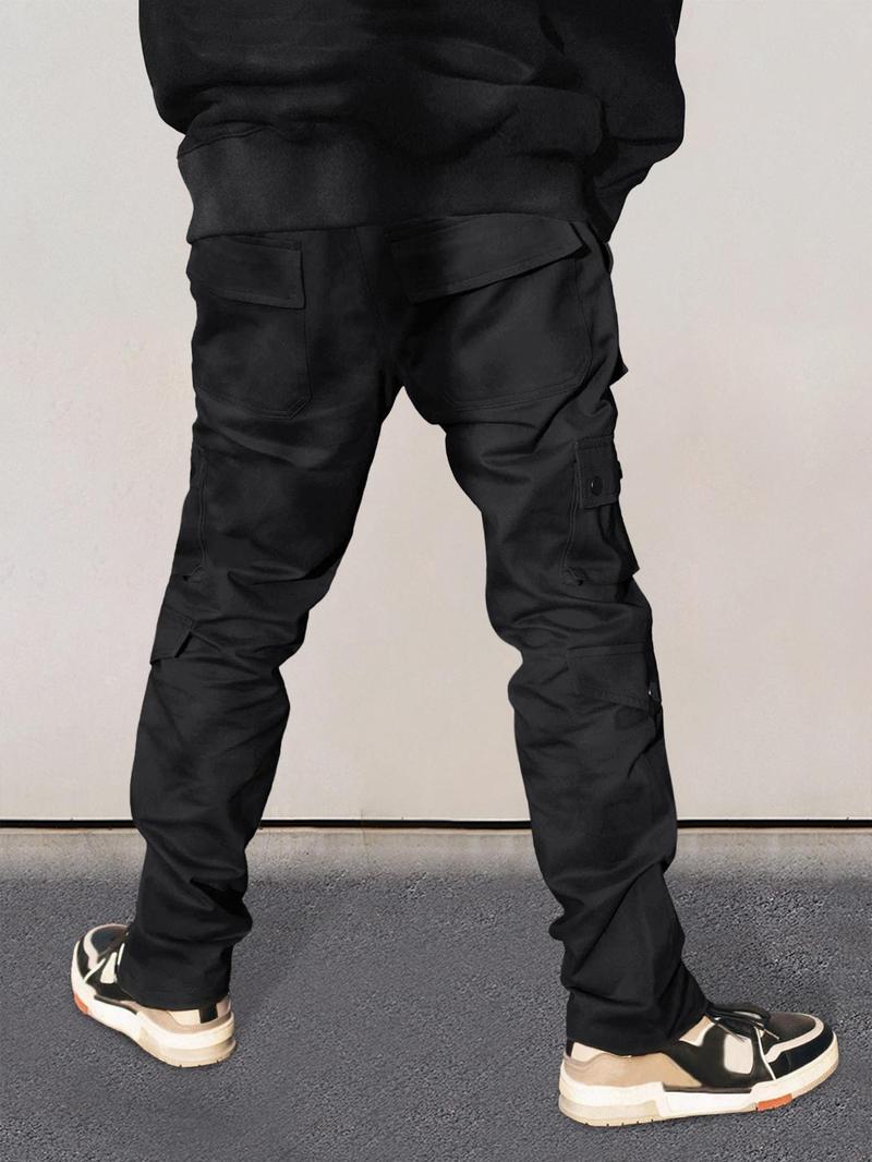 Men's Plain Pocket Drawstring Waist Cargo Pants, Casual Slant Pocket, Sporty Street Trousers, Men Cargo Pants, Men's Bottoms for Daily Wear, Winter Wear