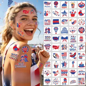 America 250th Anniversary Temporary Tattoos - American Flag Statue of Liberty Patriotic Waterproof Body Art Set, Independence Day Fake Tattoo Stickers for Face Arms Adults Kids, Red White Blue USA Party Supplies