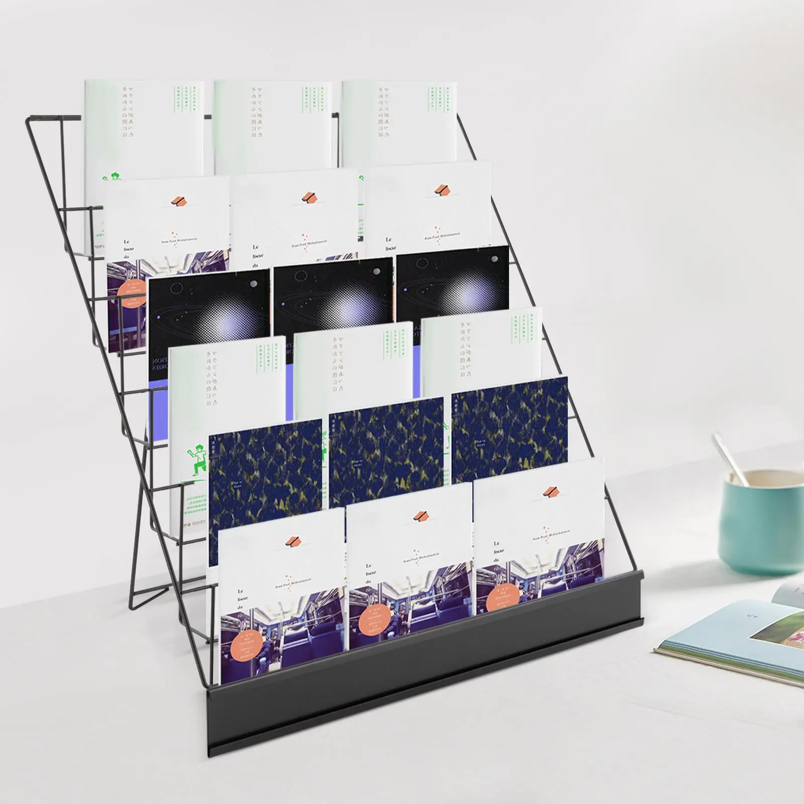 Elegant Tabletop Book Rack & Magazine Holder - Stylish Book Display Stand Files Organizer