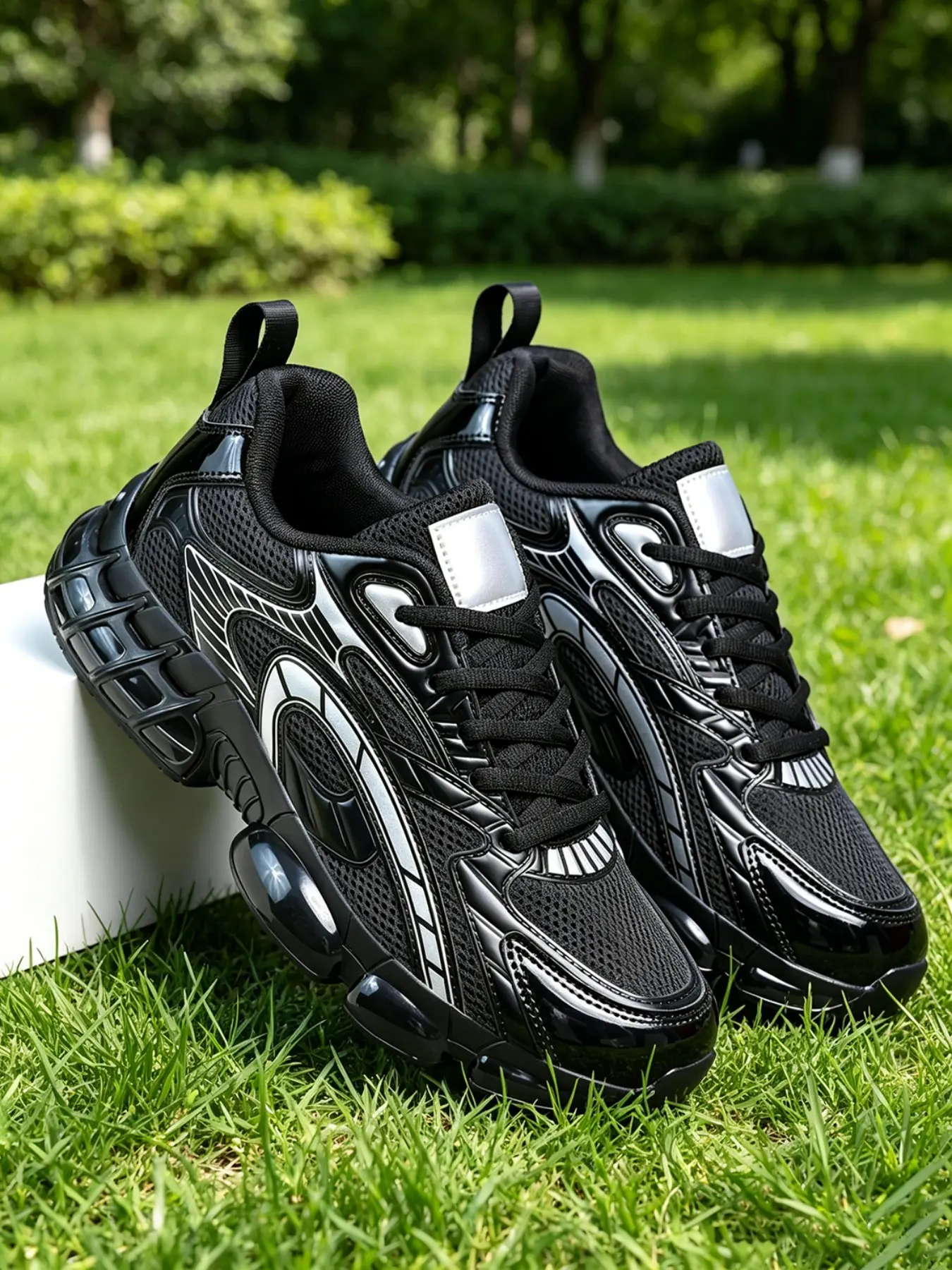 Men's Thick Sole Sporty Sneakers, PU Leather Colorblock Design, Soft Shock Absorption, All-Season Wear, Ideal for Casual & Fitness