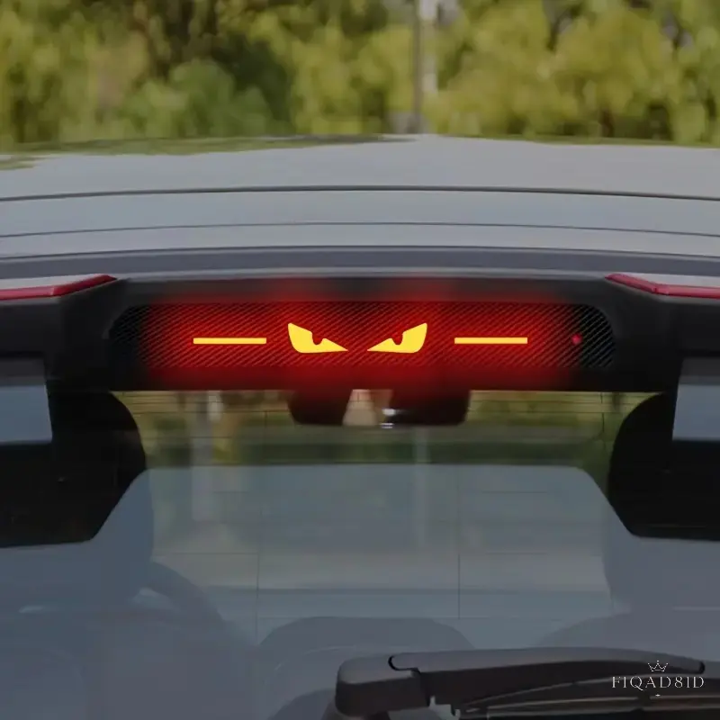 Carbon Fiber Texture High‑Mount Brake Light Decal, Evil Eye Hollow‑Out PET Sticker, Self‑Adhesive Automotive Exterior Trim, Stylish Rear Window Decor For Daily Driving And Vehicle Personalization