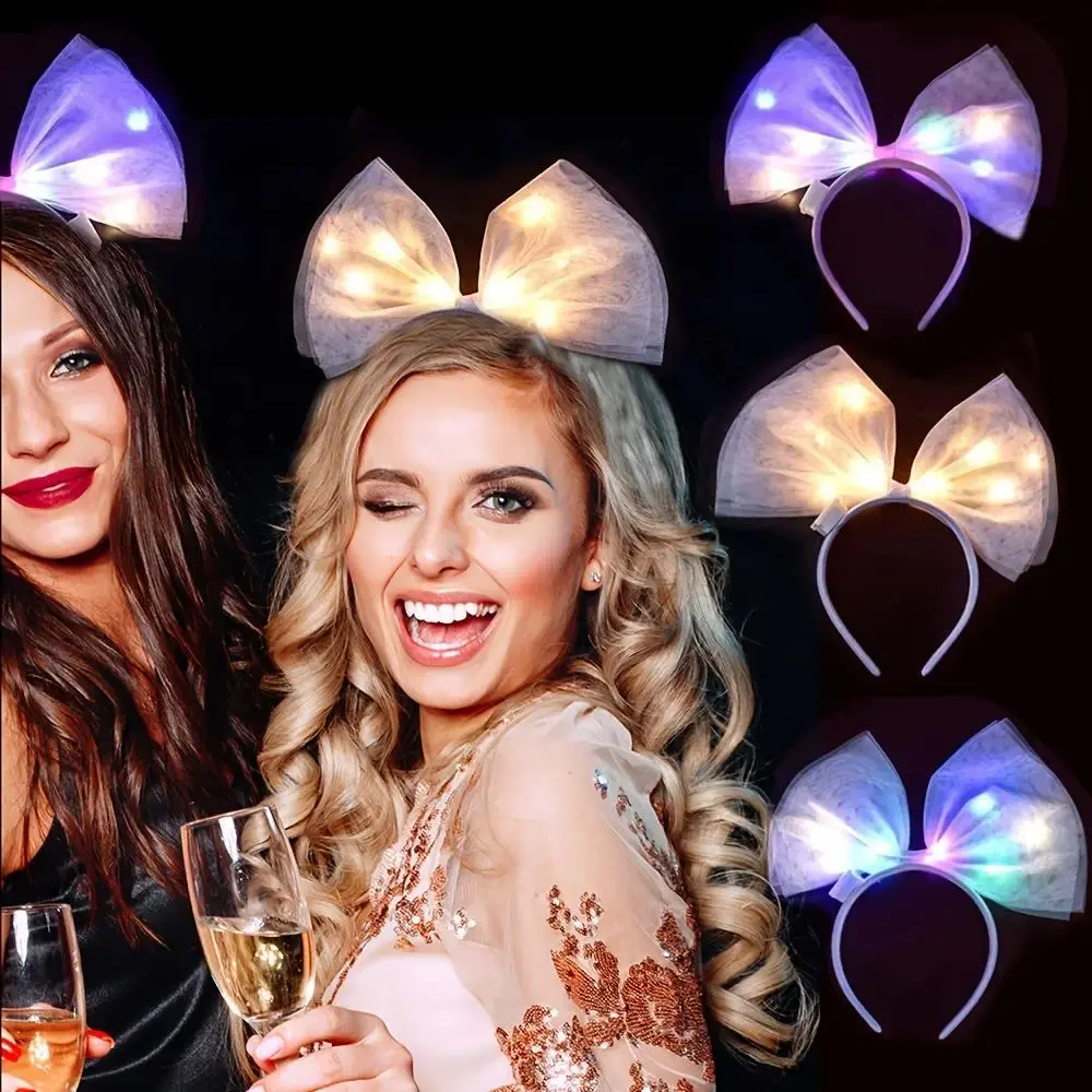 20-Pack LED Light-Up Bow Headbands for Women & Girls, Sweet Party Favors for Birthday Events, Concerts & Photo Booths, Batteries Included