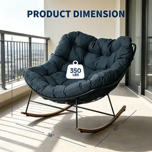 Comfortable electroplated round modern rocking chair, with cushion, suitable for outdoor furniture in garden and patio
